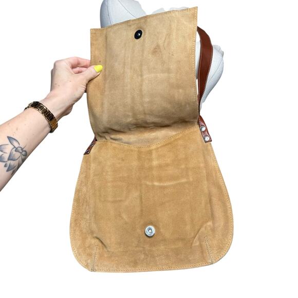 Claudia Firenze Suede and Leather Crossbody Bag Purse Tan Brown Cowhide Italy - Picture 3 of 9